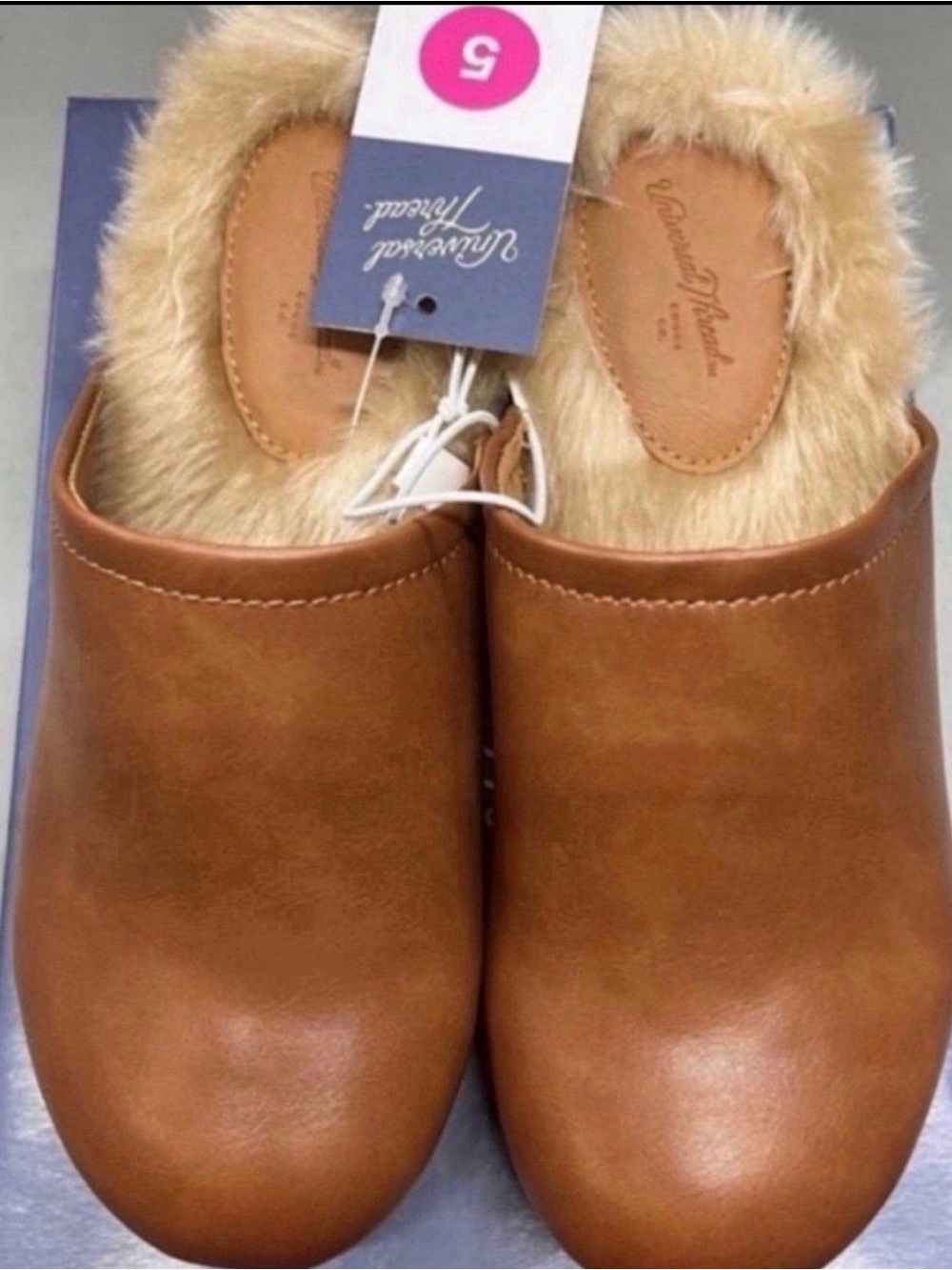 Universal Thread Women's Faux-Fur Lined Slip-On Mules in Cognac Brown